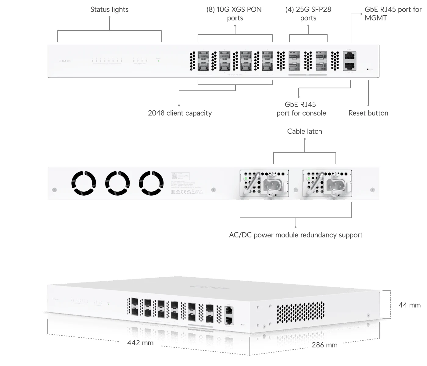 Ubiquiti UISP-FIBER-OLT-XGS | OLT | UISP Fiber OLT XGS, 8x XGS-PON, 4x SFP28, 1U rack miniatura 2