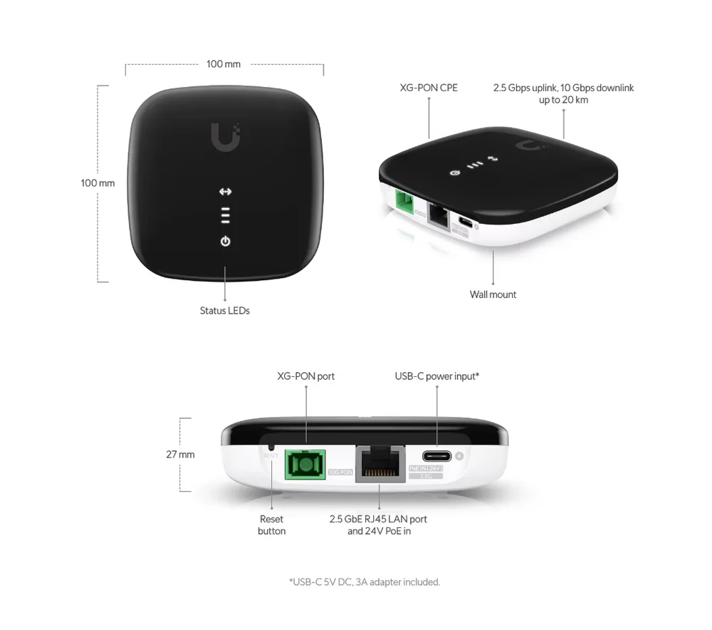 Ubiquiti UISP-FIBER-XG | ONT | UISP Fiber XG, 1x XG-PON, 1x RJ45 2.5Gb/s miniatura 2
