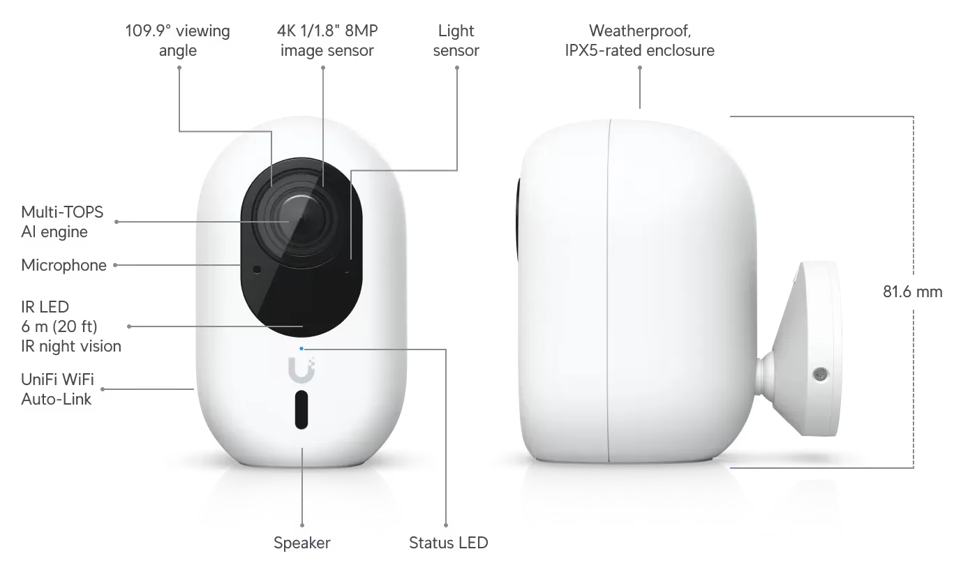 UBIQUITI UVC-G6-INS-W 4K WIFI CAMERA, 8MP, AI ENGINE, TWO WAY AUDIO