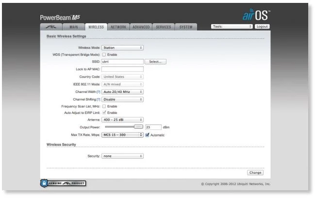 PBE-M2-400 POWERBEAM 2,4GHZ  18DBI airOS