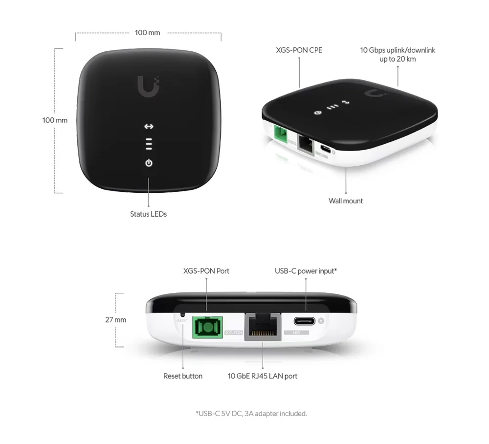 Ubiquiti UISP-FIBER-XGS | ONT | UISP Fiber XGS, 1x XGS-PON, 1x RJ45 10Gb/s miniatura 2